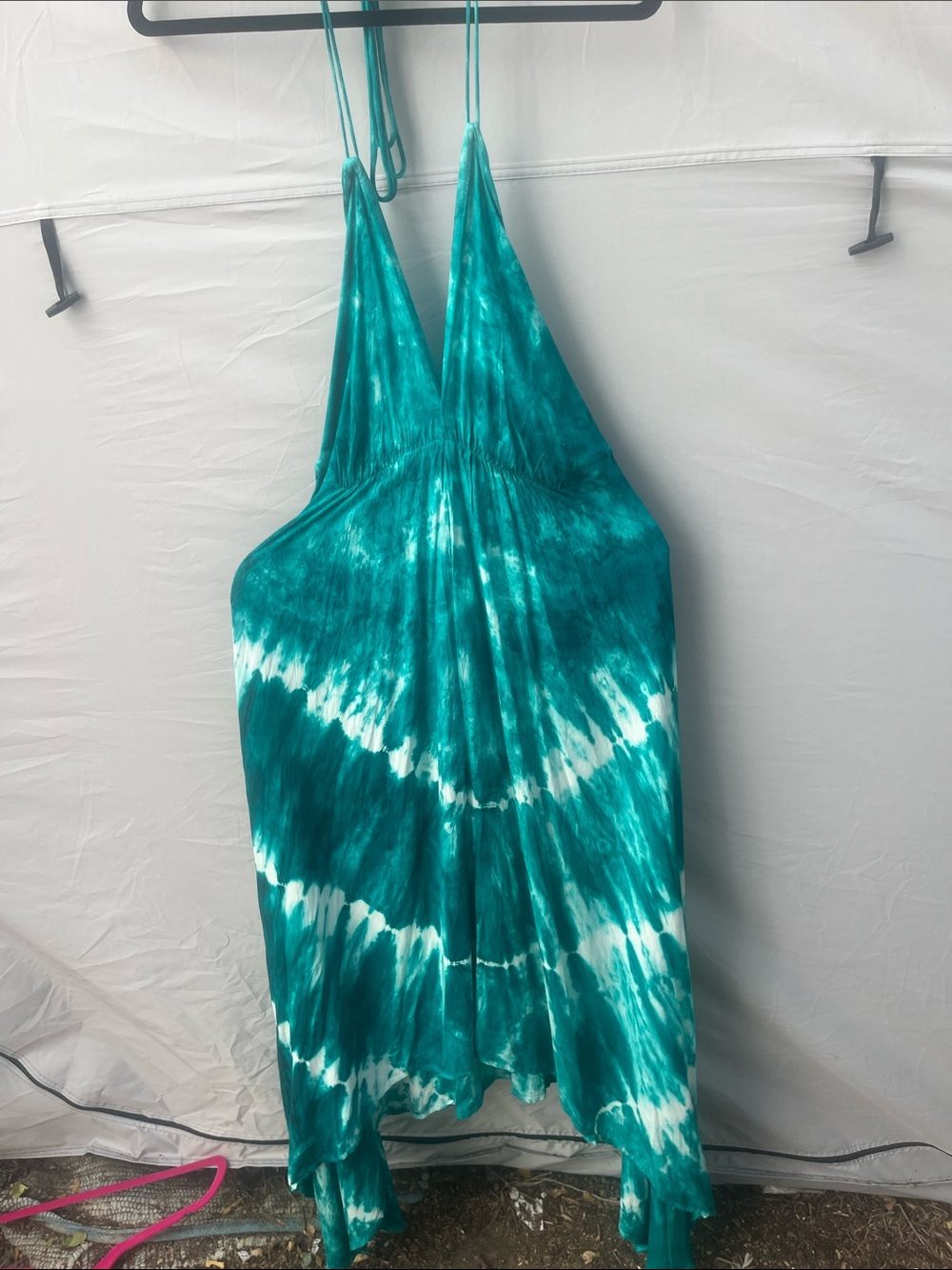 Advance Apparels Teal and White Backless Tie-Dye Maxi Dress